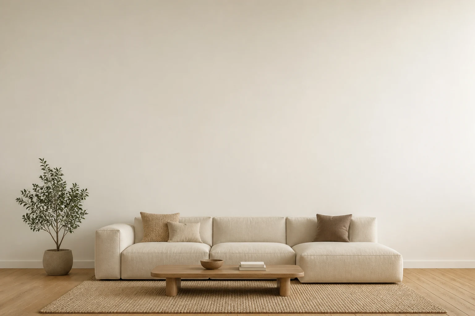 Photorealistic living room ready for a wall color preview